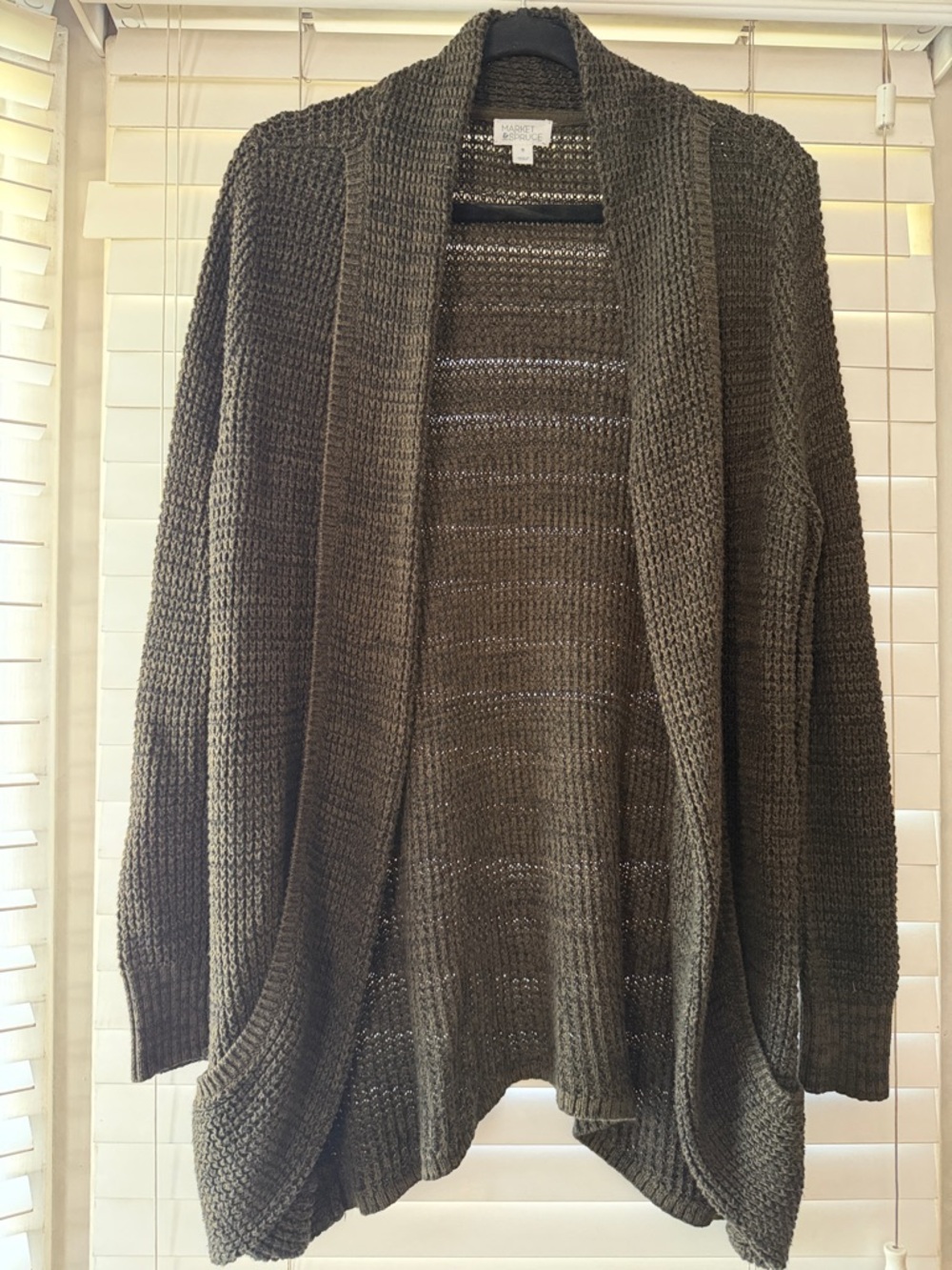 Market & Spruce Open-Front Olive Cardigan